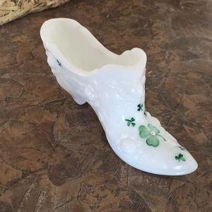 Fenton milk glass vintage autographed shoe